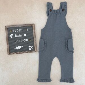 Milkbarn Gray/Green Ruffle Overalls